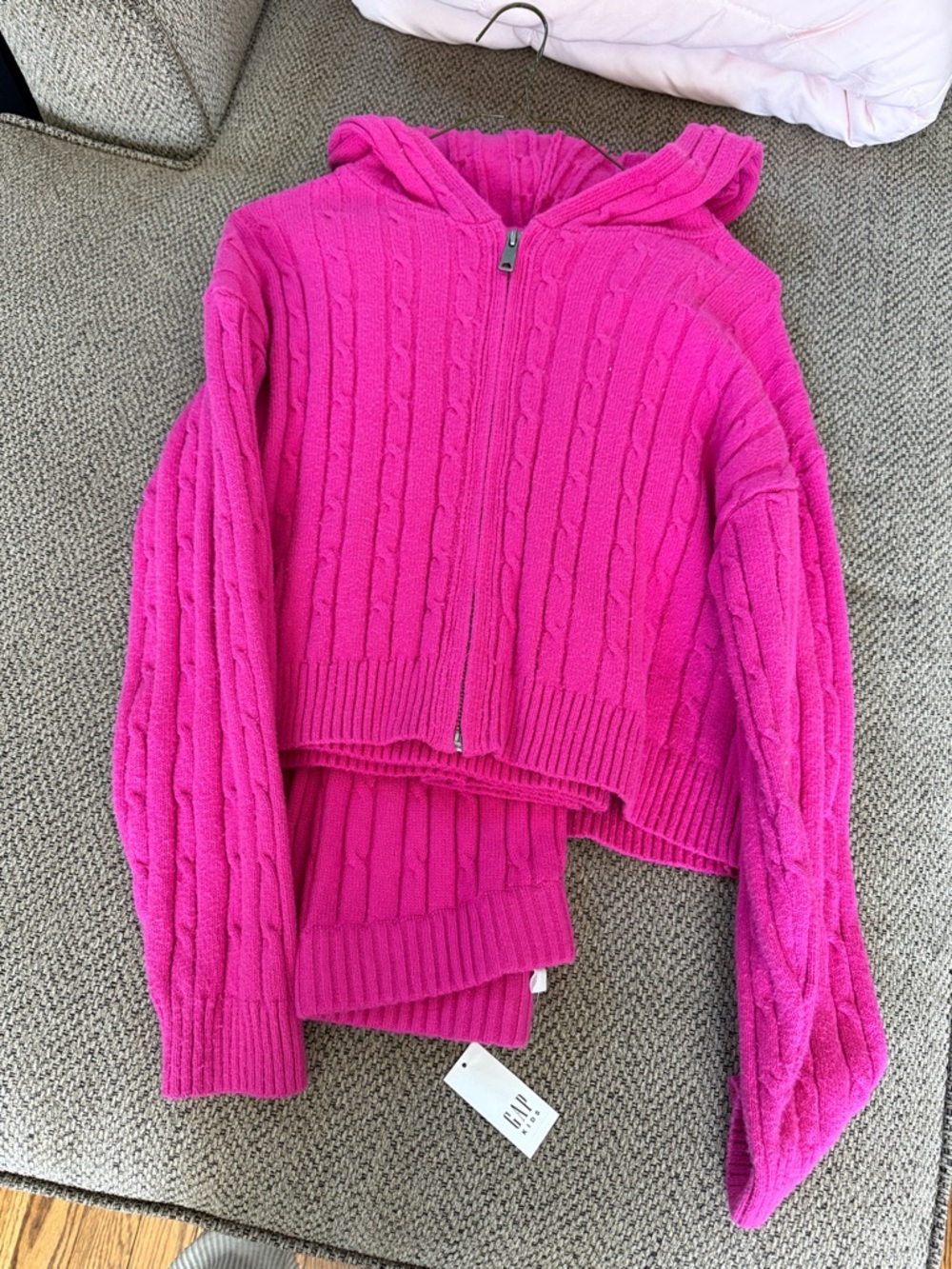GAP Hot Pink Cable-Knit Zip Hoodie